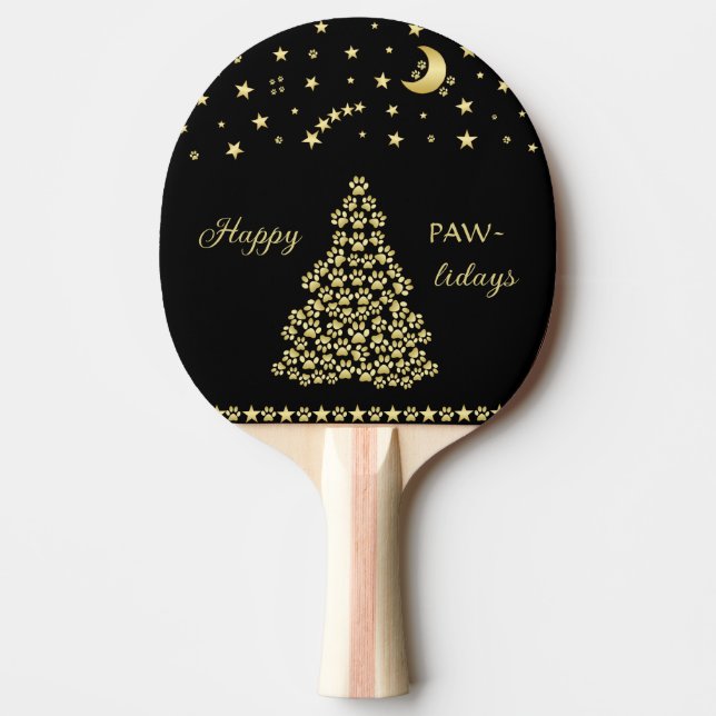 Raquete De Ping Pong Feliz Natal, Dourada e brilhante árvore de Natal (Frente)