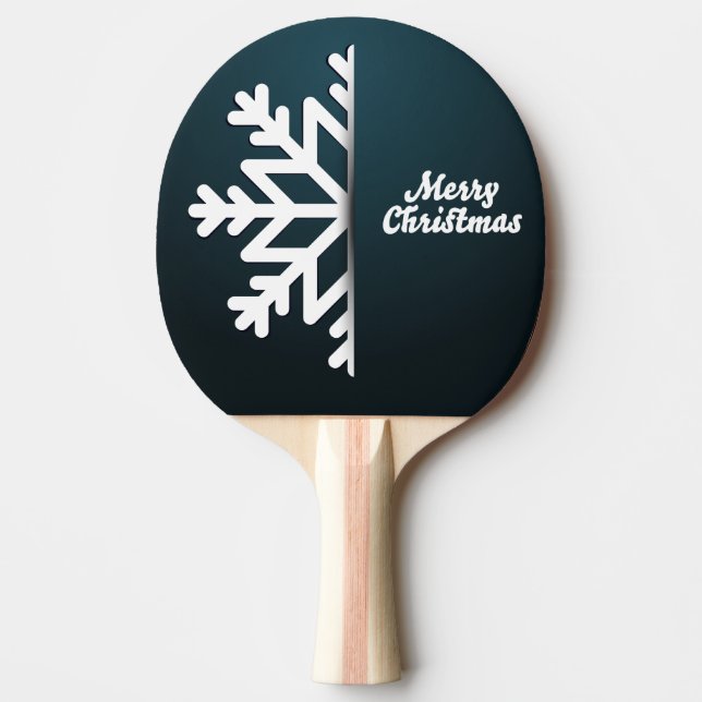 Raquete De Ping Pong Feliz Natal Floco de Neve Azul (Frente)