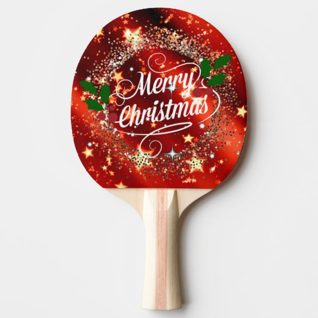 Raquete De Ping Pong Feliz pardal e brilha no Natal (Frente)