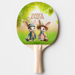 Raquete De Ping Pong Felz pascoa branco, com 2 coelhos