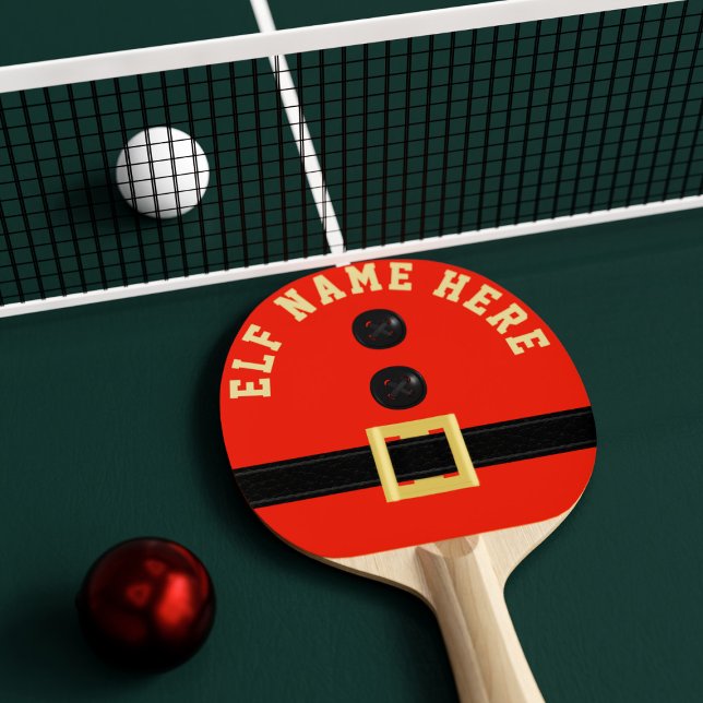 Raquete De Ping Pong Feriado Festivo Festivo de Natal Personalizado (Add your elf name to this festive red ping pong paddle)
