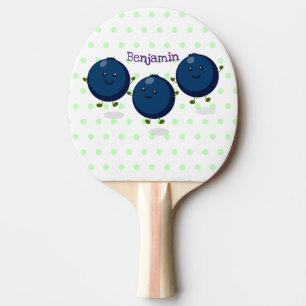 Raquete De Ping Pong Figura de desenho animado roxo de mirtilos felizes
