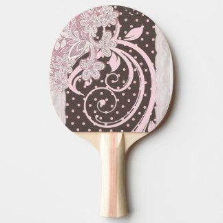 Raquete De Ping Pong Filigragem Floral Rosa em Redemoinhos de Bolinhas