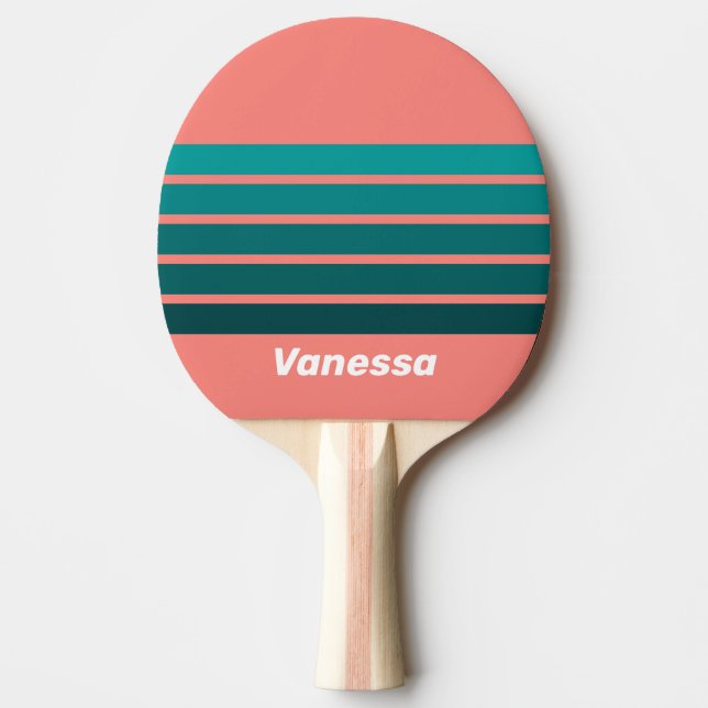 Raquete De Ping Pong Flamingo Aqua Across Striping with Name (Frente)