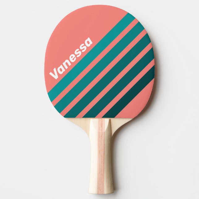Raquete De Ping Pong Flamingo Aqua Angled Striping with Name (Frente)