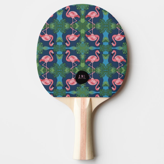 Raquete De Ping Pong Flamingo Rosa bonito com Nome (Frente)