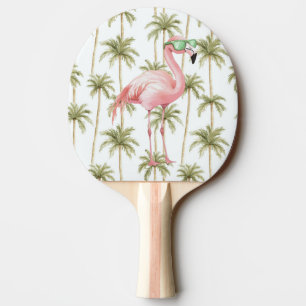 Raquete De Ping Pong Flamingo Rosa com Óculos-de-Sol em faixas verdes