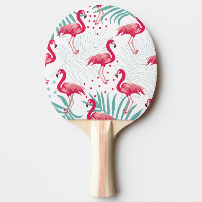 Raquete De Ping Pong Flamingo tropical e folhas, padrão de verão. (Frente)