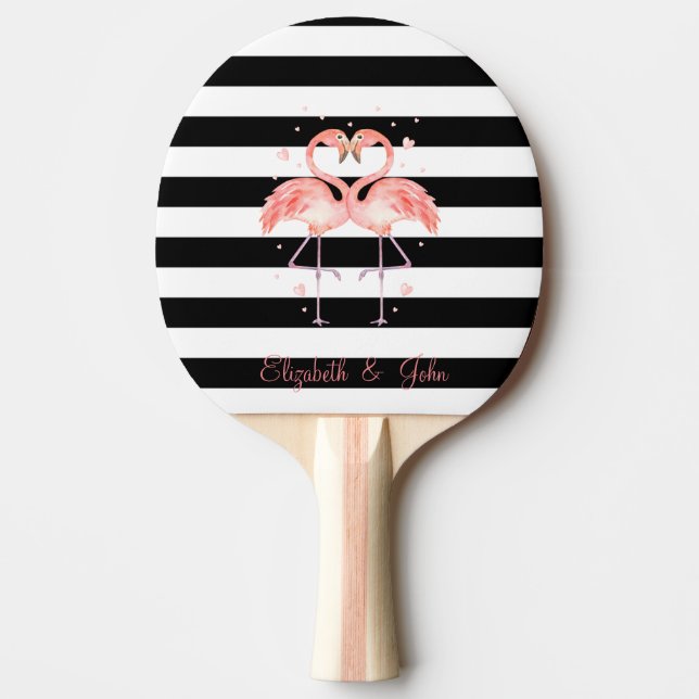 Raquete De Ping Pong Flamingos Bons Apaixonados,Stripes Brancas Negras (Frente)