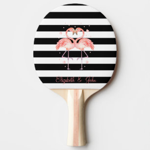 Raquete De Ping Pong Flamingos Fofos Apaixonados,Listras Pretas e Branc