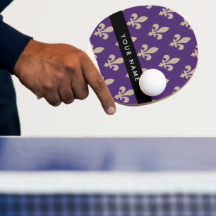 Raquete De Ping Pong Fleur de Lis, Bege sobre Roxo, Real, Seu Nome