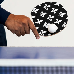 Raquete De Ping Pong Fleur de Lis Pattern, Royal French, branco a preto
