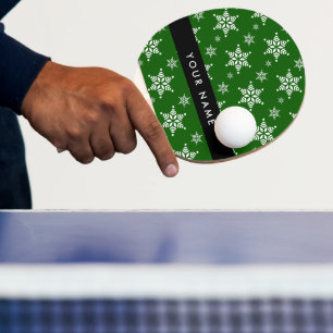 Raquete De Ping Pong Flocos de neve brancos, verdes, seu nome, personal