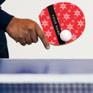 Raquete De Ping Pong Flocos de neve brancos, vermelhos, seu nome, perso