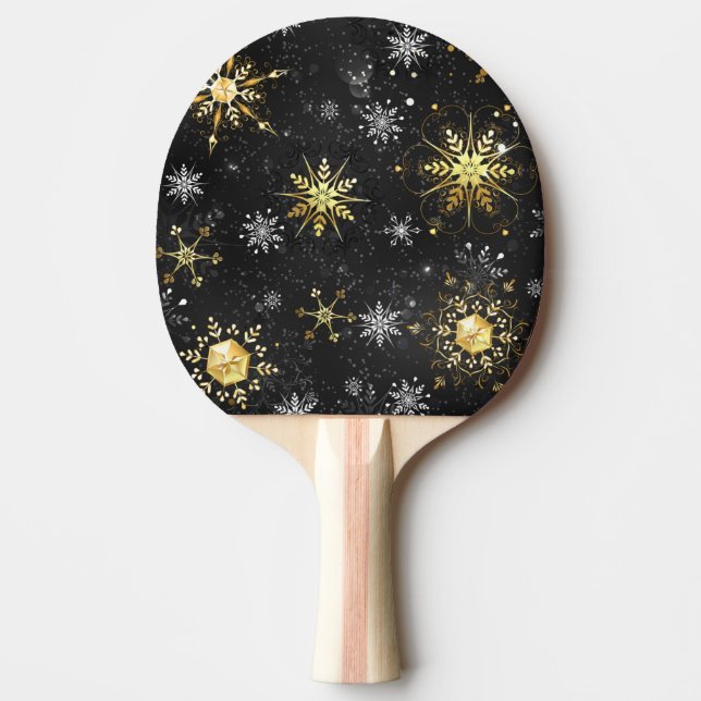 Raquete De Ping Pong Flocos de neve do Ouro Xmas em preto (Frente)