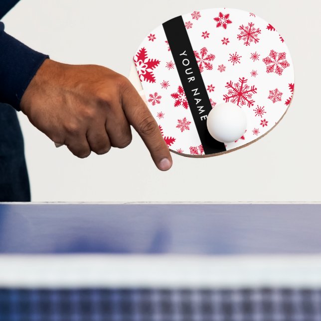 Raquete De Ping Pong Flocos de neve vermelhos, seu nome, personalize (Insitu)