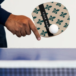 Raquete De Ping Pong Flor de Lis, Verde sobre Bege, Real, Seu Nome