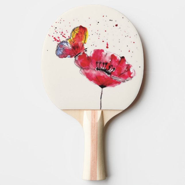 Raquete De Ping Pong Flor pintada estilizado da papoila da aguarela (Frente)