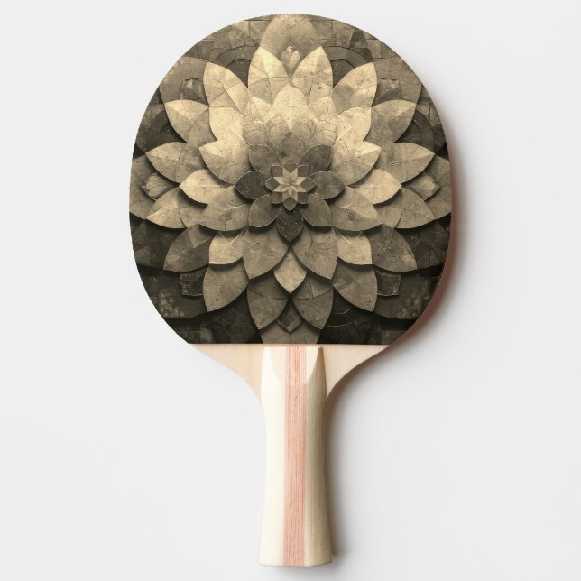 Raquete De Ping Pong Flor Texturizada com Mandala, Ouro antigo (Frente)