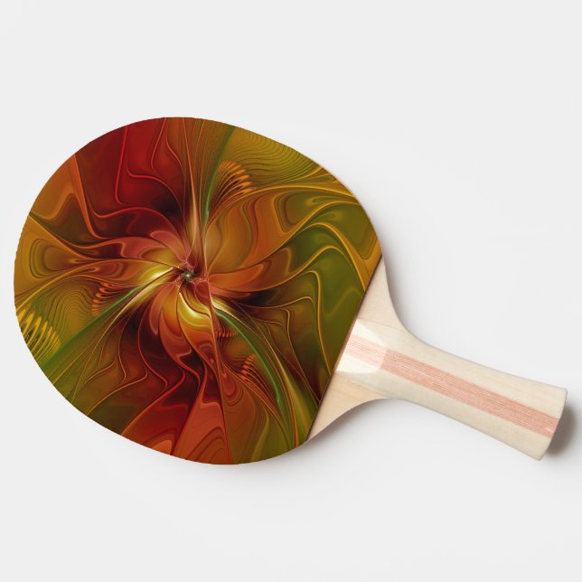 Raquete De Ping Pong Flor verde-laranja-abstrato Vermelho Castanho-Cast (Lateral)