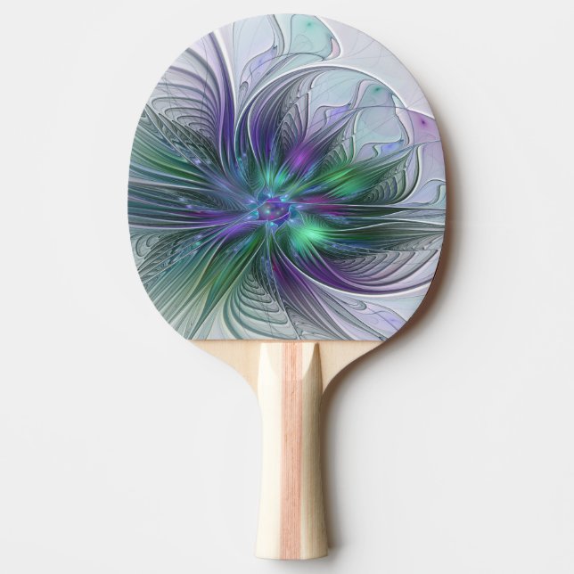 Raquete De Ping Pong Flor Verde Roxo Moderna Abstrato de Arte Fractal (Frente)