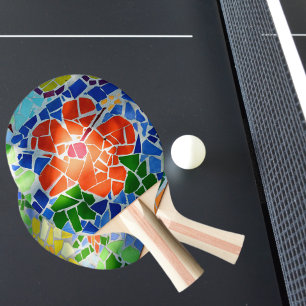 Raquete De Ping Pong Flor Vermelho Mosaico Colorido