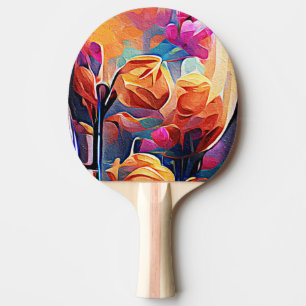 Raquete De Ping Pong Floral Abstrato Art Laranja Vermelho Azul Flores