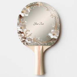 Raquete de Ping Pong Floral Branca Ornamentada
