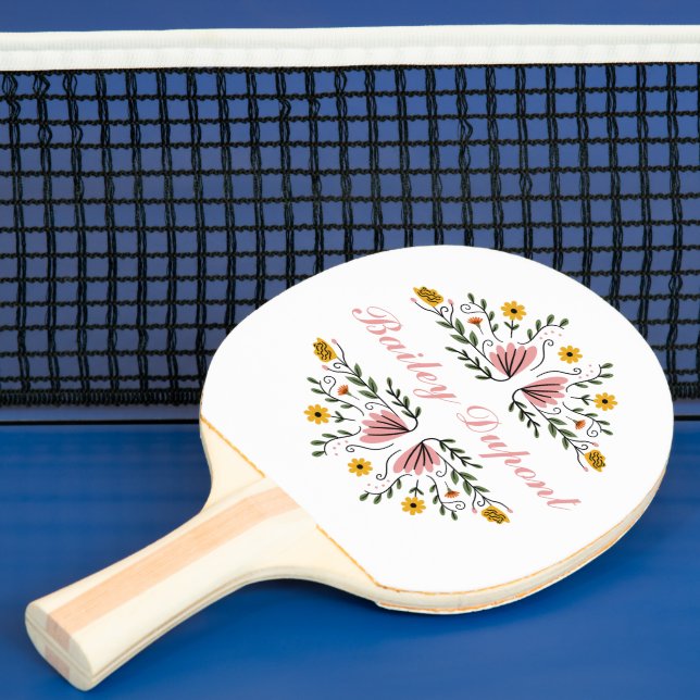 Raquete De Ping Pong Floral de Script Moderno Personalizado (Insitu)