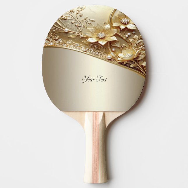 Raquete de Ping Pong Floral Dourada Ornamentada Mo (Frente)