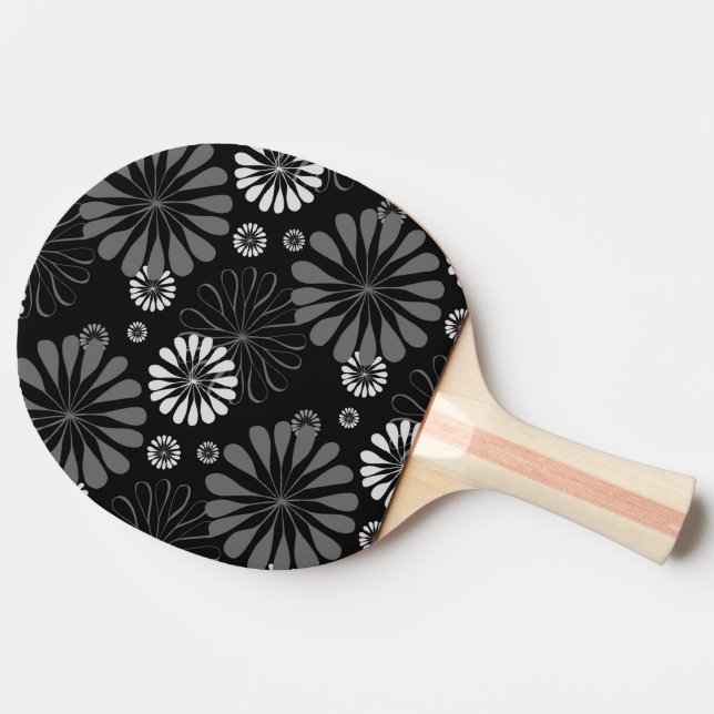 Raquete De Ping Pong Floral Retro Preto e Branco (Lateral)