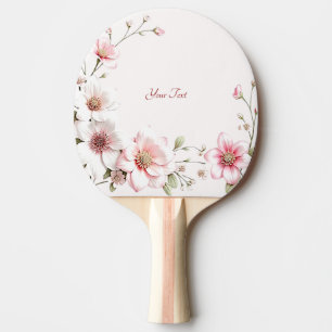 Raquete de Ping Pong Floral Rosa Branco Elegante