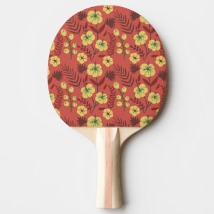 Raquete De Ping Pong Floral sem costura, flores amarelas e vermelhas