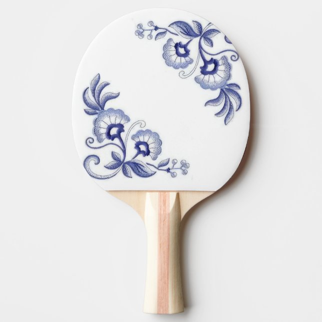 Raquete De Ping Pong Flores azuis e brancas de porcelana (Frente)