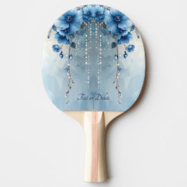 Raquete de Ping Pong Flores Azuis e Pérolas