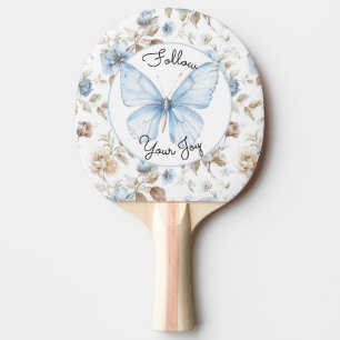 Raquete De Ping Pong Flores Azuis Românticas Folhas Marrons Borboleta