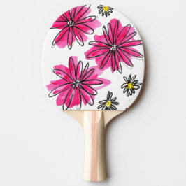 Raquete De Ping Pong Flores Brancas e Rosa Quiméricas