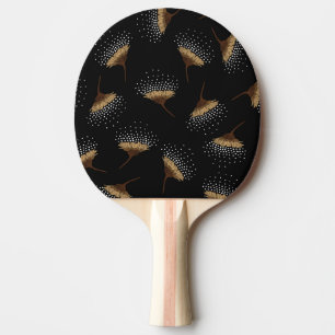 Raquete De Ping Pong Flores castanhas, fundo preto sem costura.