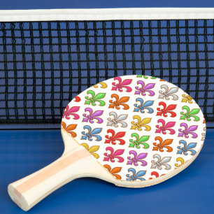 Raquete De Ping Pong Flores Coloridas e Negritas Fleur-de-lis Brancas