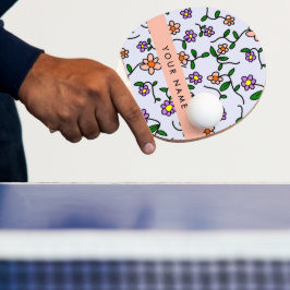 Raquete De Ping Pong Flores Coloridas, Fundo Azul, Laranja