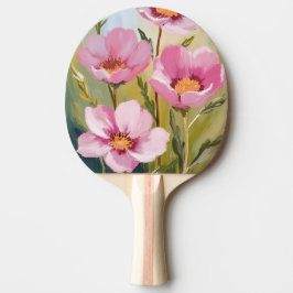 Raquete De Ping Pong Flores Cor-de-Rosa | Pintura em Aquarela Floral