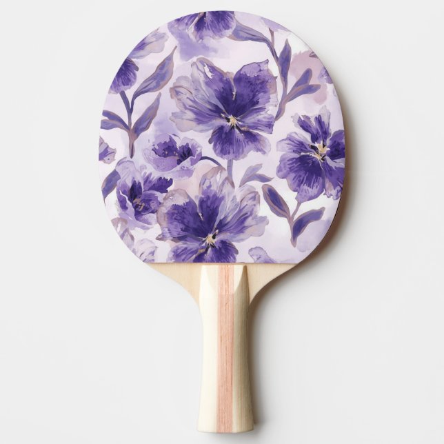 Raquete De Ping Pong Flores de Aquarela Roxas em Flor (Frente)