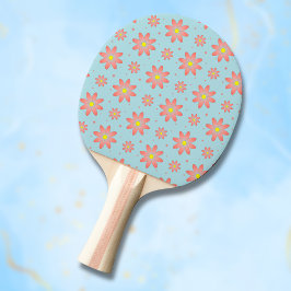 Raquete De Ping Pong Flores de margarida delicadas rosa coral e azul cl