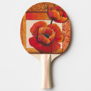 Raquete De Ping Pong Flores de Papoula em Tan e Orange Background