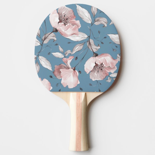 Raquete De Ping Pong Flores de primavera, folhas, design sem costura (Frente)
