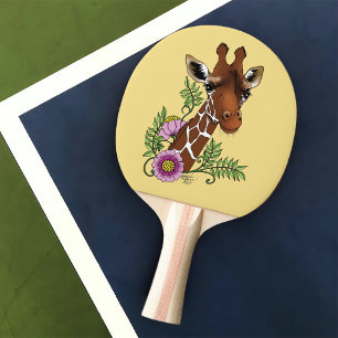 Raquete De Ping Pong Flores de Retratos Amarelos Giraffe