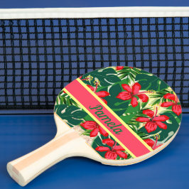 Raquete De Ping Pong Flores e folhas tropicais