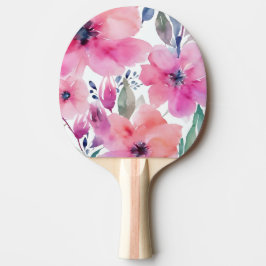 Raquete De Ping Pong Flores em Flor | Flores Cor-de-rosa Pintadas à Agu