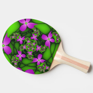 Raquete De Ping Pong Flores Fractais Verdes Rosa-Rosa-Abstrato modernas