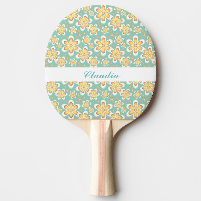 Raquete De Ping Pong Flores laranja em verde (Frente)